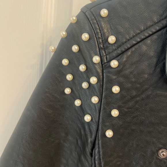Joe’s Jeans leather Moto Jacket w/ pearls - Picture 3 of 7